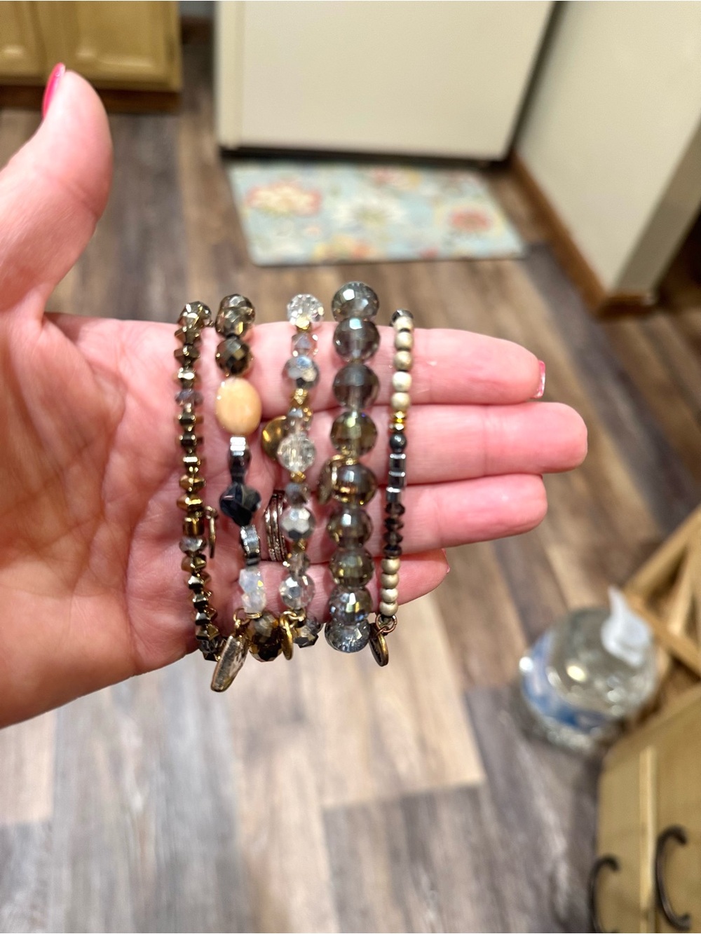 Erimish Gray and Gold Multi-Bead Stackable Bracelet Set